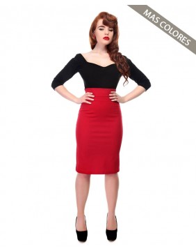 Collectif Fiona Red Skirt Plain