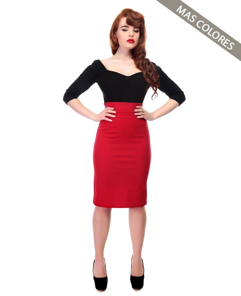 Collectif Fiona Red Skirt Plain