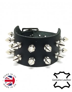 2 row spikes leather wristband side