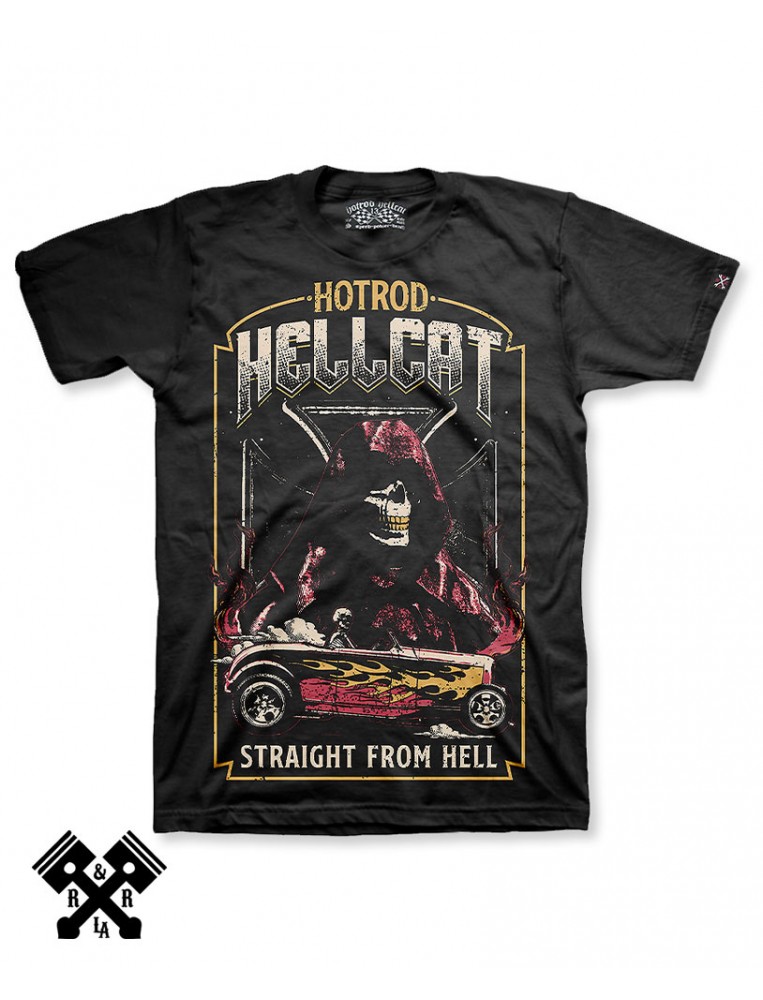 Camiseta Straight From Hell marca Hotrod Hellcat  para hombre, espalda