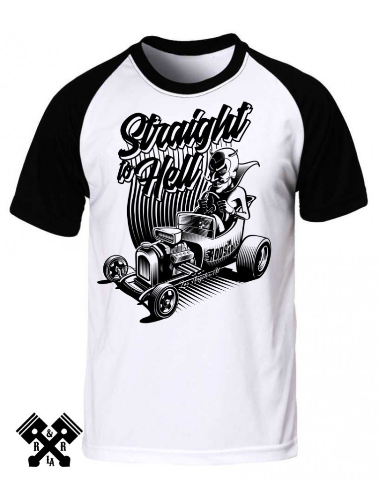 Camiseta raglan straight to hell para hombre de la marca Rods 'N' Roll