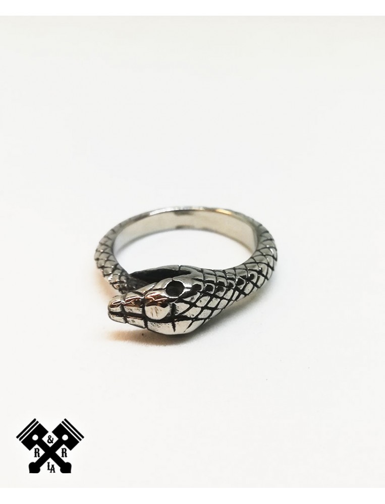 Anillo Acero Serpiente, frontal.