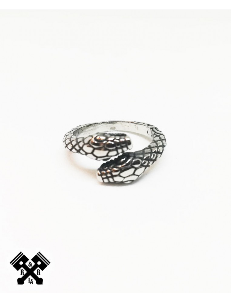 Anillo Acero Doble Serpiente, frontal