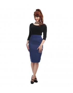 Collectif Polly Classic Blue Pencil Skirt