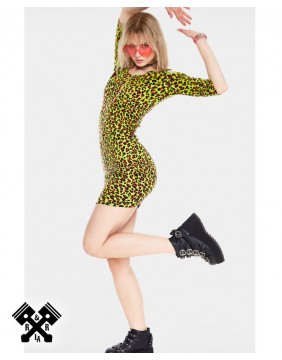 Vestido Ajustado Leopardo Neon marca jawbreaker, vista de perfil