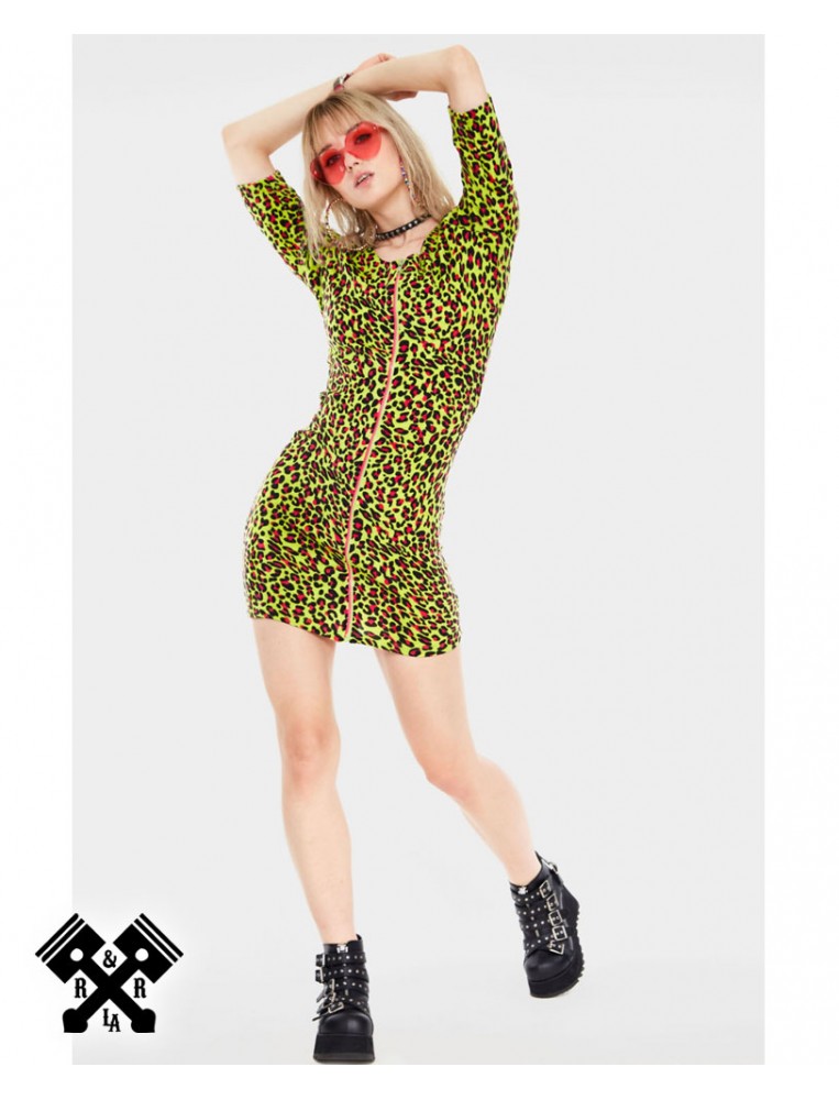 Jawbreaker Neon Leopard Fitted Dress, front view