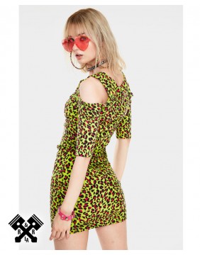 Jawbreaker Neon Leopard Fitted Dress, , rear view