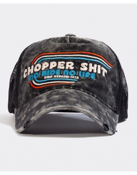 King Kerosin Chopper Shit Black Vintage Trucker Cap, front view