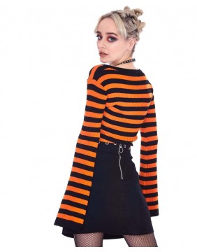 Orange Stripe Knitted Top With Front Tie, detail back