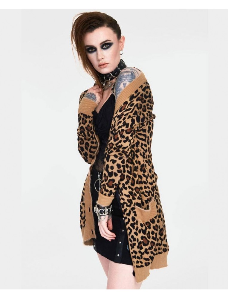 Cardigan Leopardo Loose Fit Maneater, vista frontal