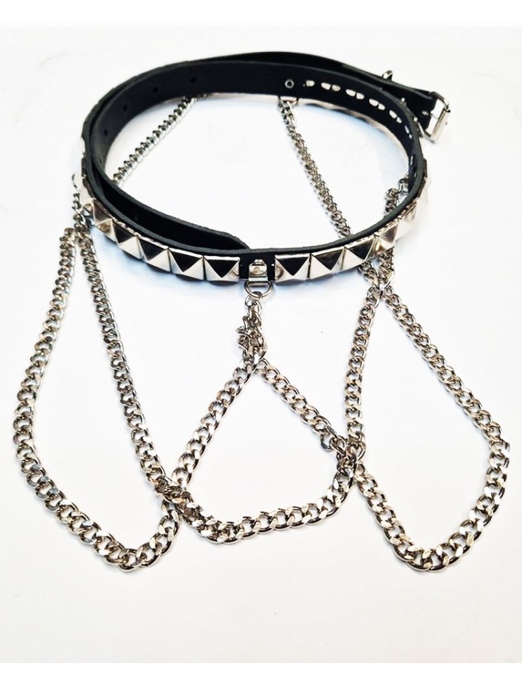 1 Row Pyramid Double Chain Leather Belt